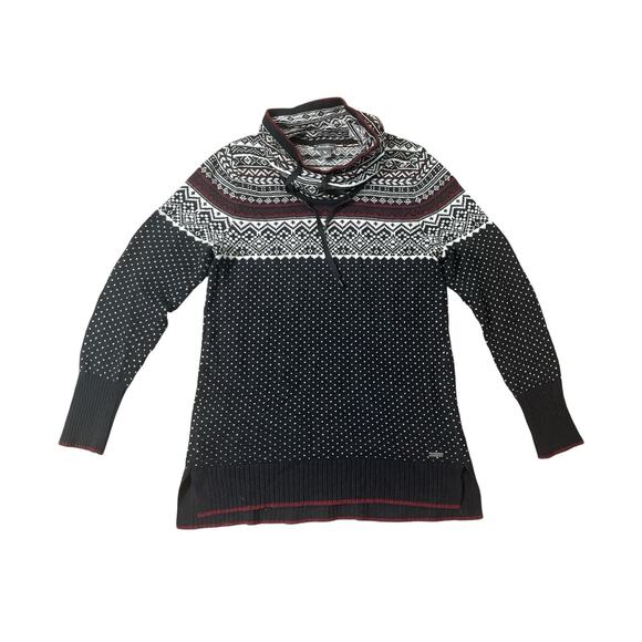 Eddie Bauer Fair Isle Christmas Black Sweater Size Small Winter Holidays Festive - Picture 1 of 9